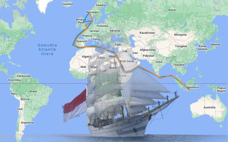 Rute mengelilingi dunia KRI Dewa Suci