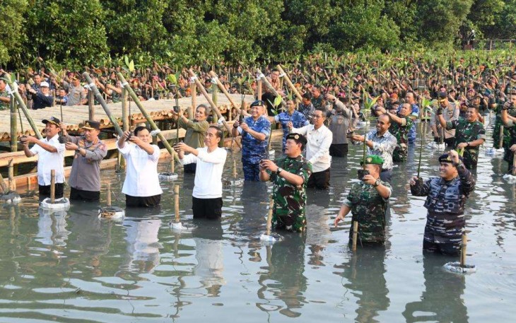 Pangkoopsud I Marsda TNI Bambang Gunarto saat tanam mangrove 