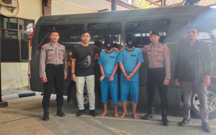 Dua orang tersangka pelaku terkait kasus dugaan pencabulan siswi di salah satu madrasah di Wonogiri berinisial M dan Y saat diamankan polisi.
