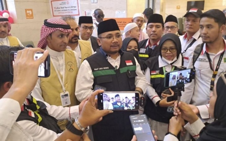 Kemenag Yaqut Cholil Qoumas saat memberikan keterangan pers 