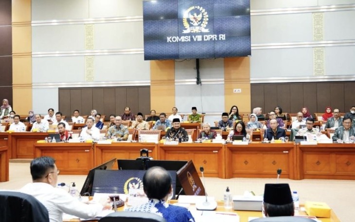 Menag Yaqut Cholil Qoumas saat raker dengan Komisi VIII DPR RI di Jakarta