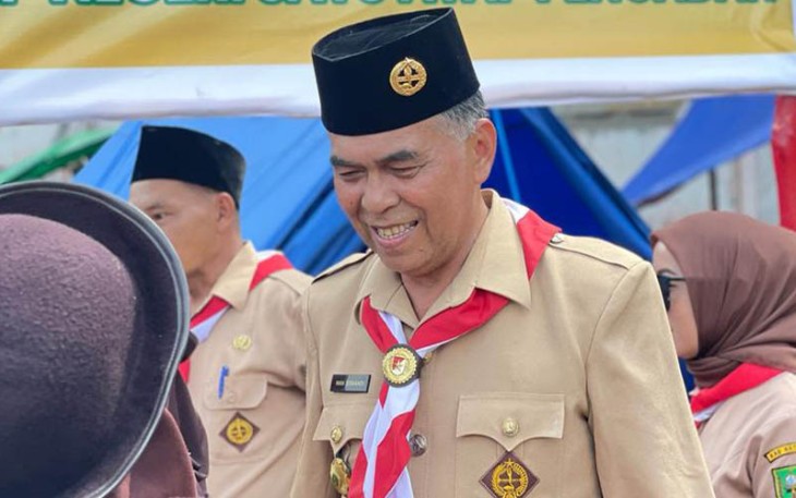 Bupati Natuna, Wan Siswandi usai memimpin upacara Hari Pramuka yang ke 62 tahun 2023. 