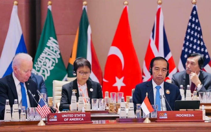 Presiden Joko Widodo pada Konferensi Tingkat Tinggi (KTT) G20 India yang digelar di Bharat Mandapam, IECC, Pragati Maidan, New Delhi, India, pada Sabtu, 9 September 2023.