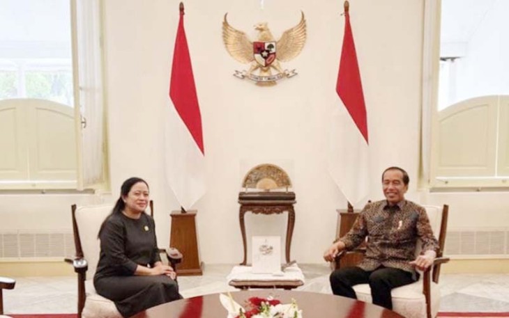 Ketua DPR RI Puan Maharani saat bertemu Presiden Joko Widodo (Jokowi) di Istana Kepresidenan, Jakarta, Jumat (24/3/2024).