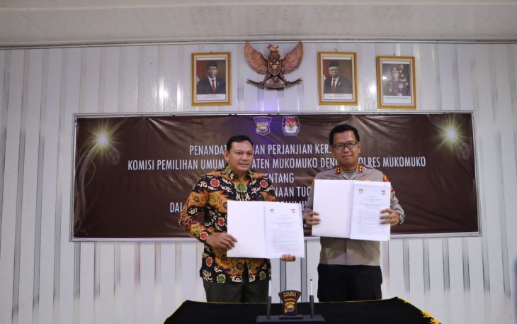 Kapolres Mukomuko Tandatangani Kerjasama Dengan KPU Kab Mukomuko