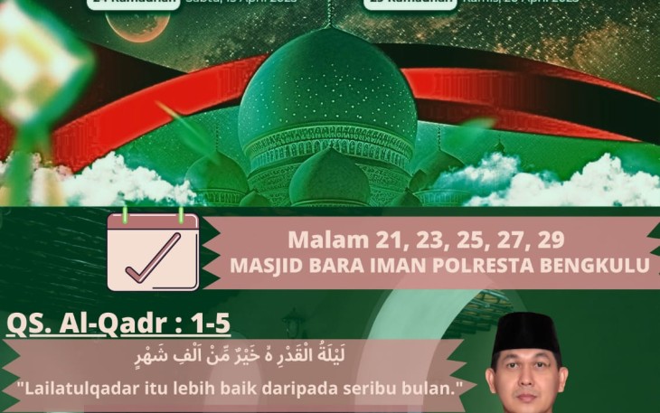 5 Hari Akhir Ramadan, Polresta Bengkulu Salat Tahajud, Zikir dan Sahur Bersama