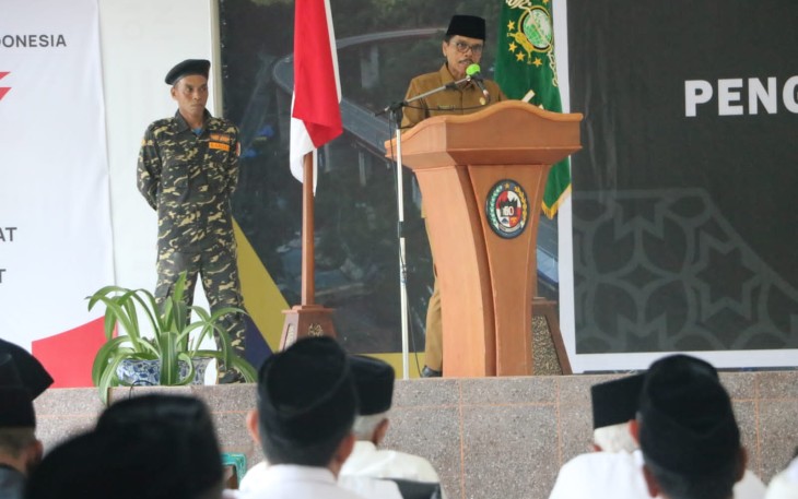 Bupati Limapuluh Kota Safaruddin menyampaikan pesan saat pelantikan dan raker pengurus cabang Nahdlatul Ulama Kabupaten Limapuluh Kota.