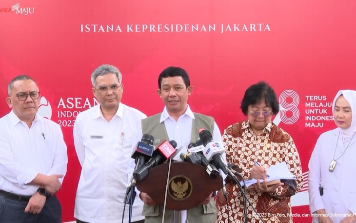  Kepala BNPB Letjen TNI Suharyanto, S.Sos., M.M. usai mengikuti Rapat Terbatas Mitigasi Dampak Fenomena El Nino di Istana Merdeka, Jakarta, Selasa (3/10).