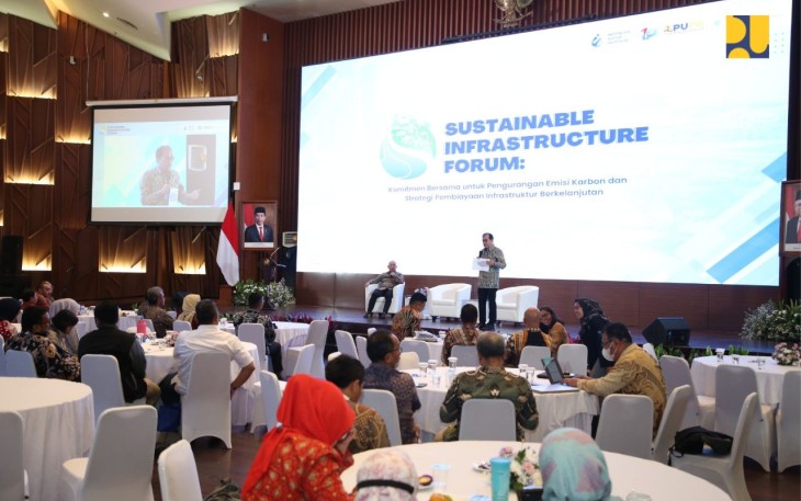 Sustainable Infrastructure Forum dengan tema “Komitmen Bersama untuk Pengurangan Emisi Karbon dan Strategi Pembiayaan Infrastruktur Berkelanjutan” di Auditorium Kementerian PUPR, Rabu (15/03). 