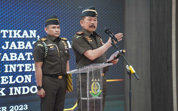 Jaksa Agung ST Burhanuddin saat memberikan amanat, Selasa 31 Oktober 2023 bertempat di Lantai 11 Gedung Utama Kejaksaan Agung.