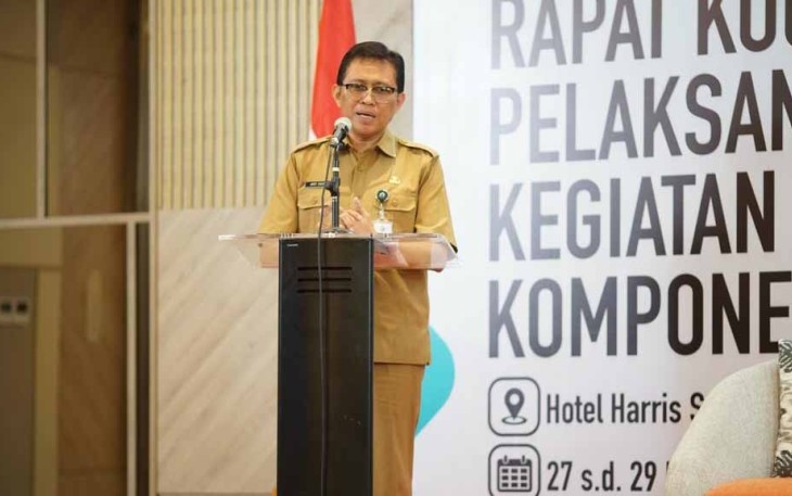Restuardy Daud saat membuka acara SIMURP (Strategic Irrigation Modernization and Urgent Rehabilitation Project) Komponen B, di Hotel Harris Suites Puri Mansion, Jakarta.