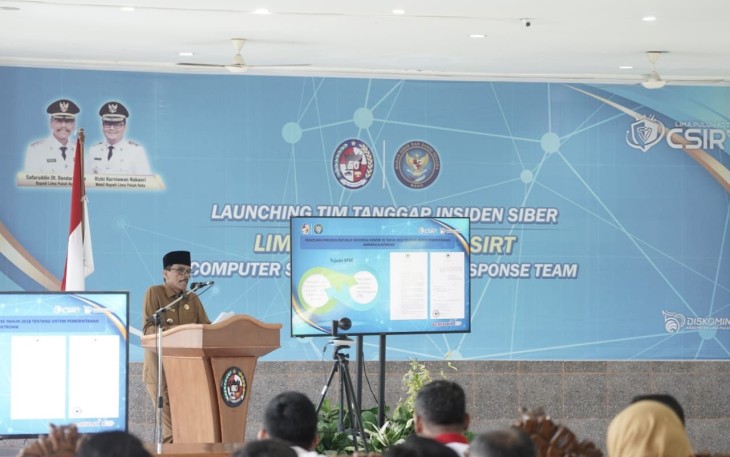 Bupati Limapuluh Kota Safaruddin saat memberi sambutan dalam acara launching Limapuluh Kota CSIRT.