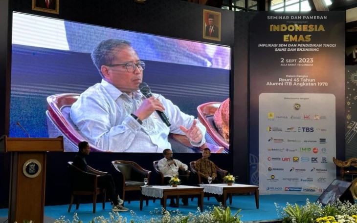 Sekretaris Jenderal Kementerian PUPR Mohammad Zainal Fatah saat mewakili Menteri PUPR Basuki Hadimuljono dalam Seminar bertajuk ITB Visioning Indonesia Emas 2045 di Kampus ITB, Sabtu (2/9/2023).