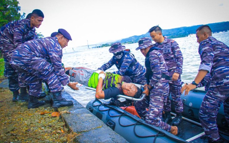 Pangkoarmada III Tinjau Langsung Gelar Simulasi Latihan Penanggulangan bencana di Mako Lantamal IX