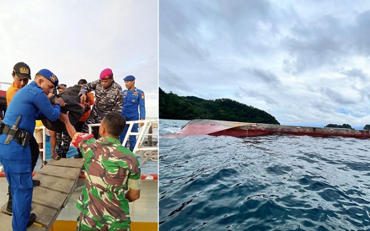 Petugas saat evakuasi satu korban meninggal