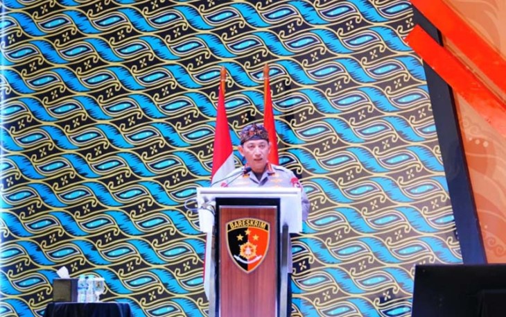 Kapolri Jenderal Listyo Sigit Prabowo saat memberikan arahan dalam kegiatan Rapat Kerja Teknis (Rakernis) di Bandung, Jawa Barat, Rabu 15 Maret 2023. 