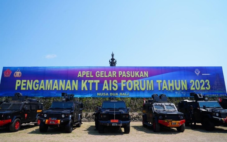 Apel Gelar Pasukan Pengamanan (Pam) KTT AIS Forum Tahun 2023, bertempat di Lapangan Niti Mandala Renon, Denpasar Bali, Sabtu (7/10/2023).