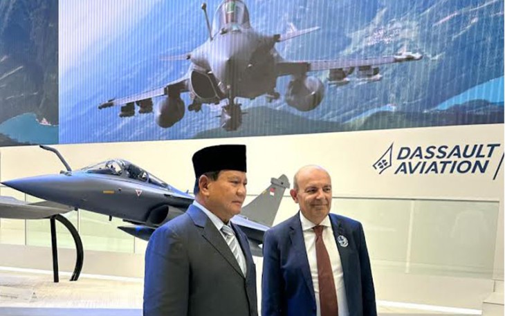 Menteri Pertahanan Prabowo Subianto saat menghadiri pameran International Paris Air Show 2023 di Le Bourget, utara Paris, Prancis, Rabu (21/6).