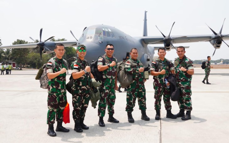 Kontingen pasukan khusus TNI berangkat menggunakan pesawat Royal Australian Air Force dari  Halim Perdanakusuma, Jakarta Timur, Senin (9/10/2023).