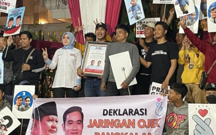 Deklarasi Jaringan Ojek Pangkalan dukung pasangan Prabowo-Gibran di Jakarta, Selasa (30/1)