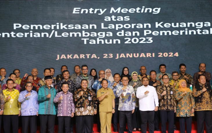 Wakil Kepala BP Batam, Purwiyanto hadiri Entry Meeting atas Pemeriksaan Laporan Keuangan Kementerian/Lembaga dan Pemerintah Daerah Tahun 2023 yang digelar oleh Badan Pemeriksa Keuangan Republik Indonesia (BPK RI) pada Selasa (23/1/2024) di Auditorium BPK RI
