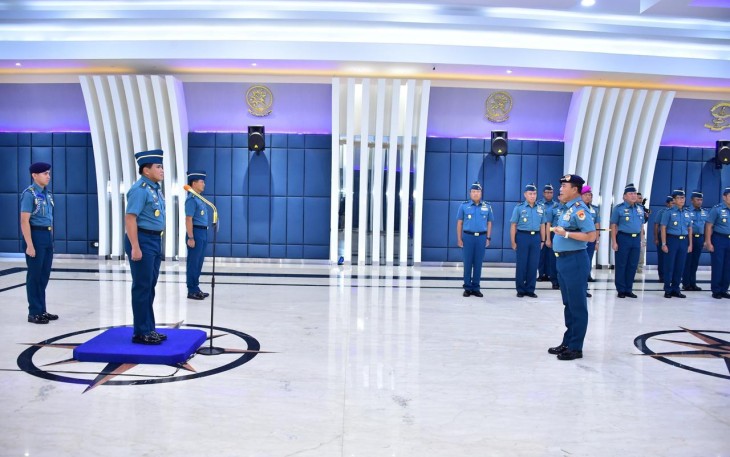 Kasal saat Pimpin Laporan Kenaikan Pangkat 11 Perwira Tinggi di Wisma Elang Laut, Jakarta Pusat, Senin (19/02).
