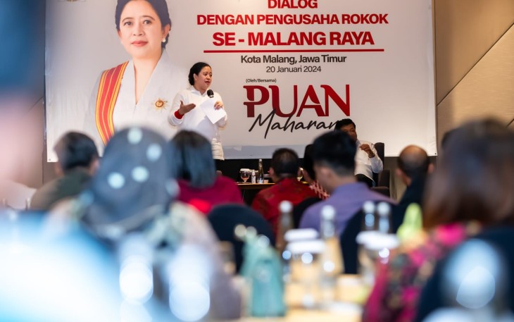 Puan saat diskusi bersama pelaku industri rokok di Malang pada Jumat (20/1/2024).