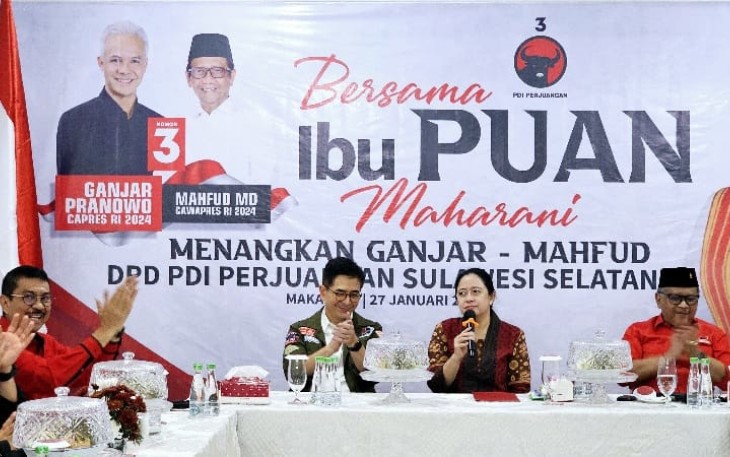 Arsjad, Puan dan Hasto saat Dialog dengan TPD Ganjar-Mahfud di Makassar