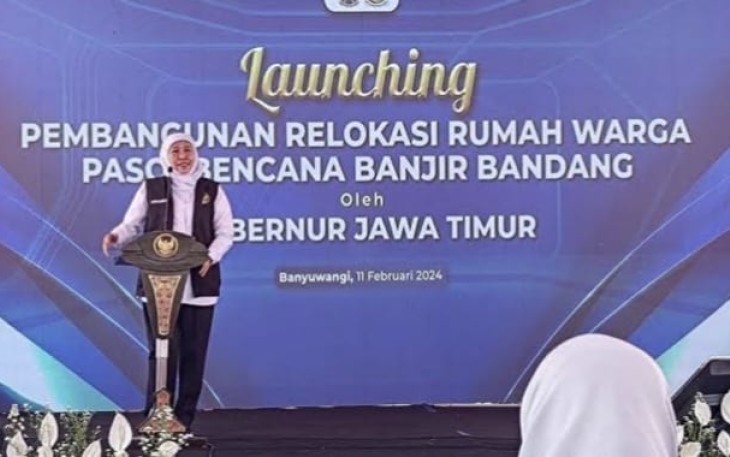 Gubernur Khofifah saat Launching Pembangunan Hunian Korban Banjir Kalibaru