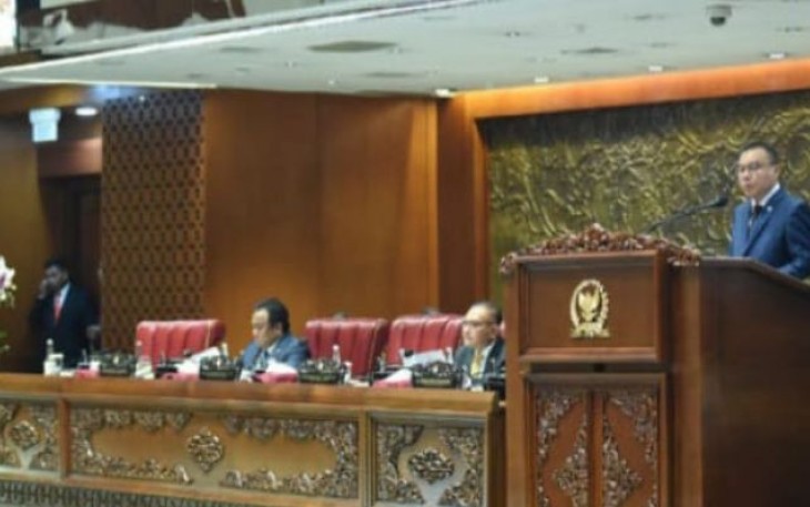 Wakil Ketua DPR RI Bidang Ekonomi dan Keuangan Sufmi Dasco Ahmad dalam Rapat Paripurna DPR RI Pembukaan Masa Sidang IV Tahun Sidang 2023-2024 di Gedung Nusantara II, DPR RI, Senayan, Jakarta, Selasa (5/3) .