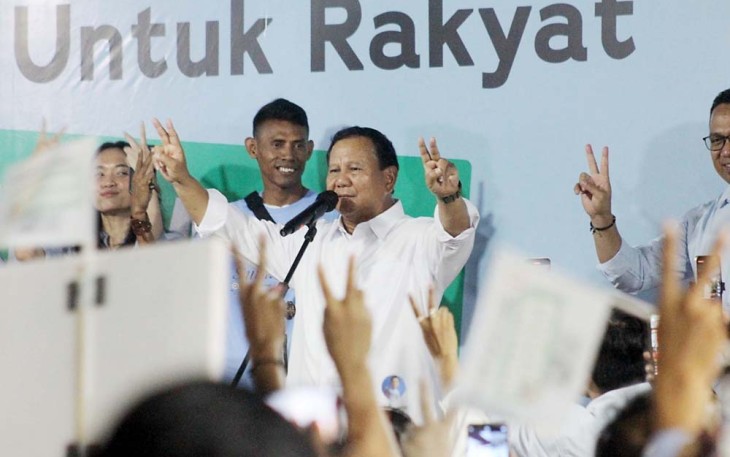 Capres no urut 2 Prabowo Subianto saat menerima relawan Bakti di Jakarta, Senin (29/1)