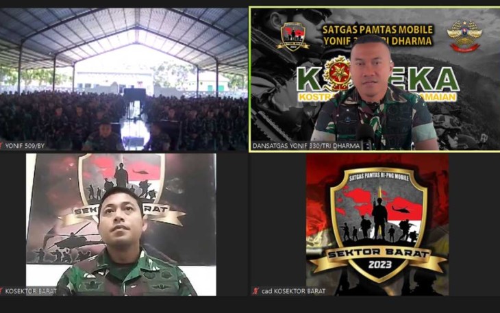 Dansatgas Yonif PR 330/Tri Dharma Mayor Inf Dedy Pungky saat memberikan pembekalan Satgas Yonif 509/BY secara virtual, Senin (5/2)