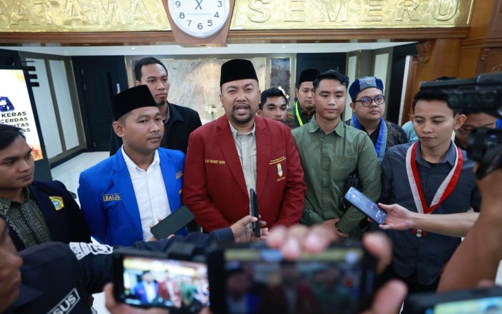 Sekjen Cipayung Plus saat memberikan keterangan pers usai silaturahmi bersama Kapolda Jatim, Selasa (20/2)