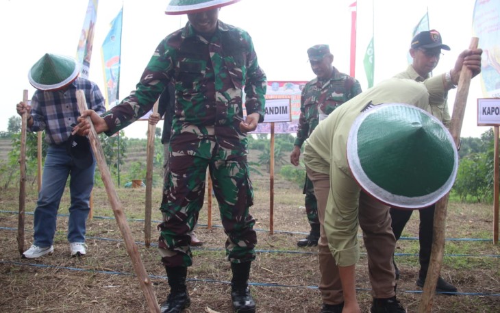 Dandim 0805/Ngawi Letkol Arm Didik Kurniawan saat tanam jagung, Minggu (3/3)