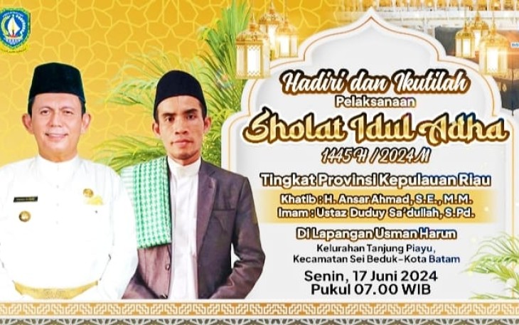 Gubernur Kepri Jadi Khatib Idul Adha 1445 Hijriah di Batam 