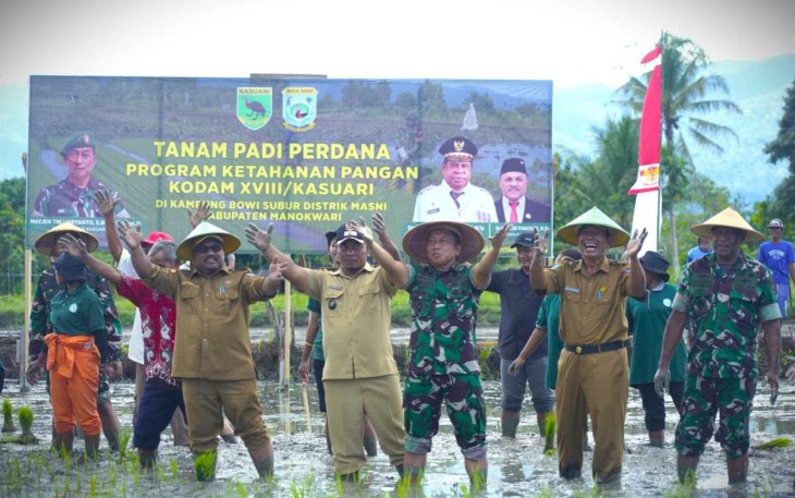 Pangdam Kasuari Mayjen TNI Haryanto saat tanam padi perdana 