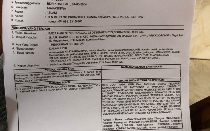 Bukti Lapor Pencurian Sepeda Motor.