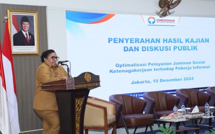 Wamendagri Ribka saat memberikan sambutan di kantor Ombudsman RI, Jakarta, Selasa (10/12)