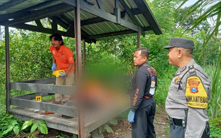 Tim Inafis Satreskrim Polres Malang saat olah TKP penemuan mayat perempuan di gubuk persawahan di Desa Jenggolo, Kepanjen, Malang, Selasa (17/12)