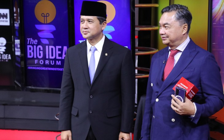 Mentrans M. Iftitah Sulaiman Suryanagara saat menghadiri forum diskusi mengenang 20 tahun peristiwa tsunami, The Big Idea Forum, di Jakarta pada Sabtu, 21 Desember 2024. Forum ini diselenggarakan CNN Indonesia dan disiarkan secara nasional.