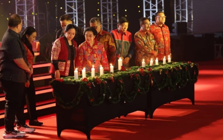 Perayaan Natal dengan tema “Kasih Damai Perjuangan” di Jiexpo, Kemayoran, Jakarta Pusat, Kamis (18/1/2024).
