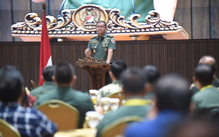 Kasad dalam Rakernis Intel Bidang Penerangan yang digelar di Aula A.H. Nasution, Mabesad, Jakarta, pada Senin 22 Januari 2024.