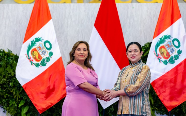 etua DPR RI Puan Maharani menerima kunjungan kenegaraan Presiden Republik Peru, Dina Ercilia Boluarte Zegarra di Gedung DPR. Pertemuan ini dilakukam dalam rangka memperingati 50 tahun hubungan diplomatik Indonesia-Peru