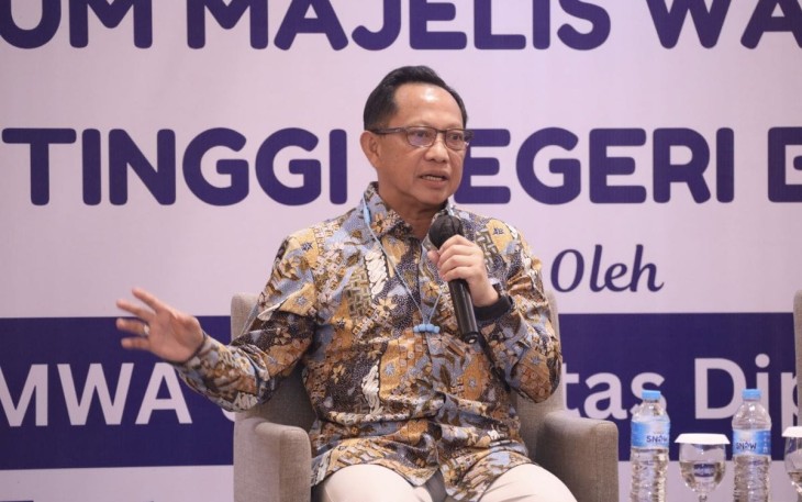 Mendagri dalam acara Silaturahmi dan Rapat Kerja Forum Majelis Wali Amanat (MWA) PTN-BH 2025 di Ballroom Hotel Tentrem, Semarang, Jawa Tengah, Jumat (9/5/2025)