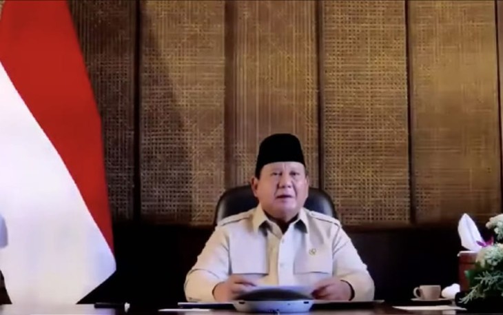 Presiden Prabowo melalui video conference pada peresmian peningkatan produksi minyak Blok Cepu. Kamis (26/6).