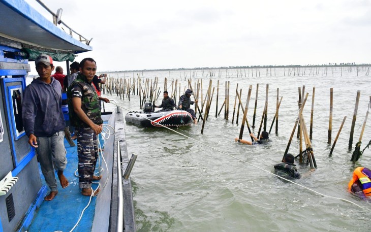 Proses pencabutan Pagar Laut Ilegal di Tangerang