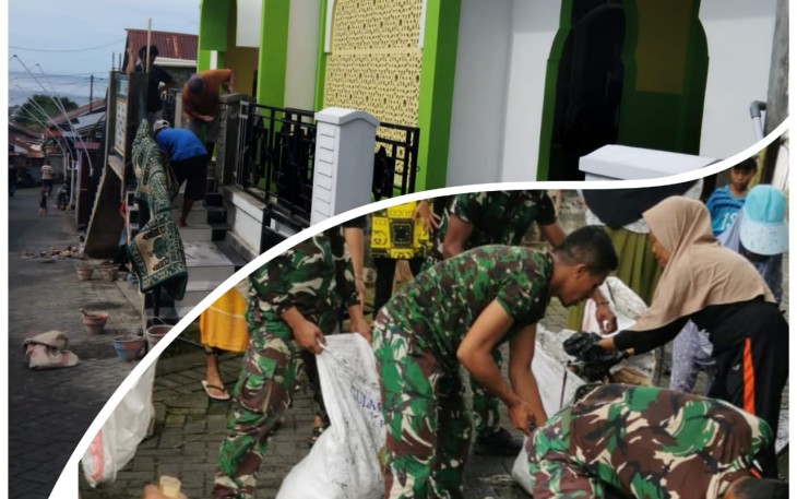 Satgas TMMD Ke-123 Kodim 1310/Bitung membersihkan masjid dan Got bersama warga
