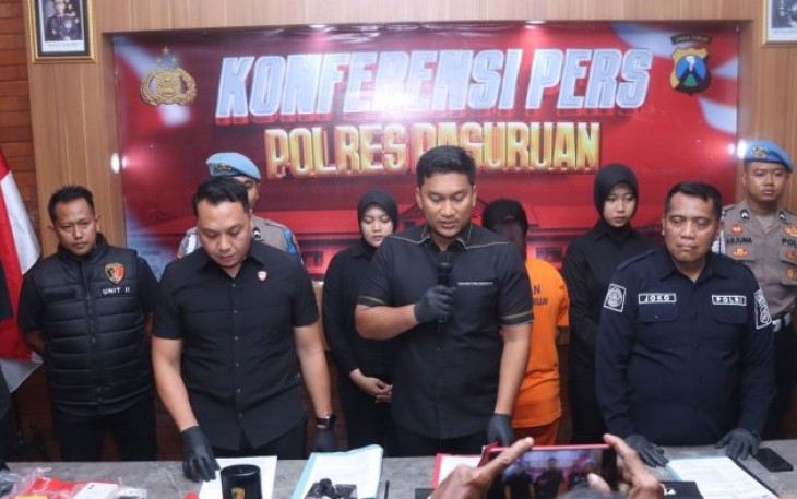 Kasatreskrim Polres Pasuruan AKP Adimas Firmansyah saat konferensi pers 