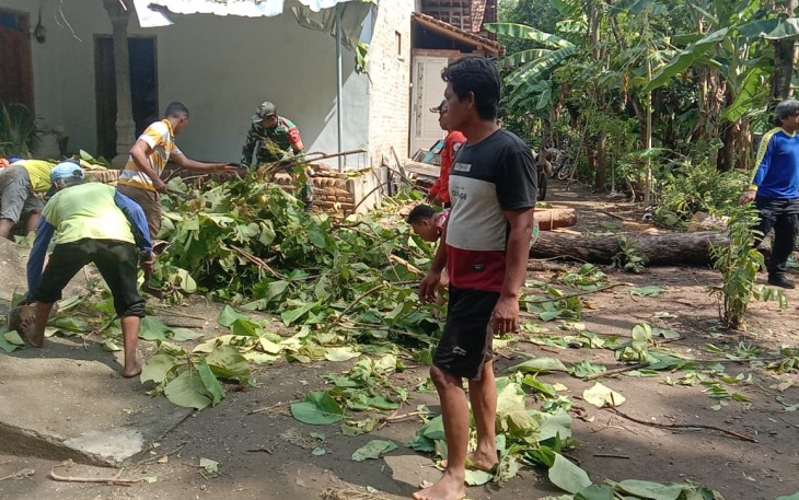 Babinsa Kodim Ponorogo Bersihkan Ranting Pohon Bersama Warga