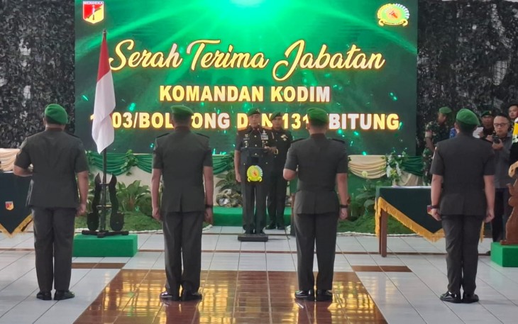 Danrem 131/Santiago, Brigjen TNI Martin Susilo Martopo Turnip saat memimpin Sertijab Dandim 1310/Bitung dan Dandim 1303/Bolmong.